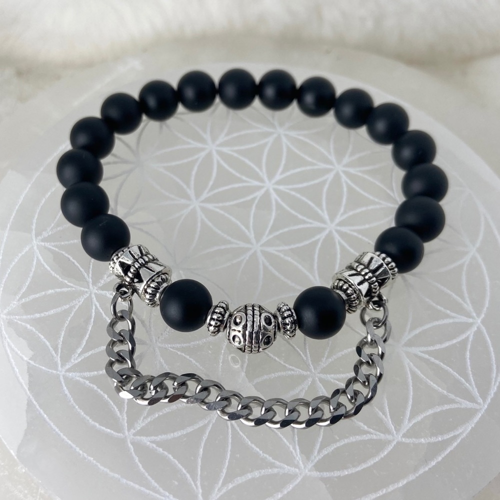 Handmade onyx viking beads & dangly curb chain - Picture 9 of 14